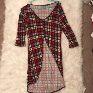 Red Plaid High Low Top